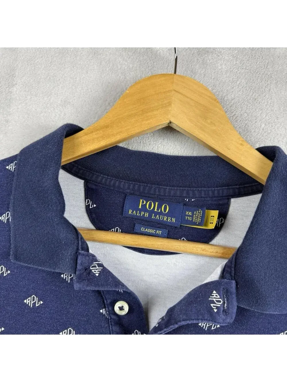 Polo Ralph Lauren Classic Fit Men XXL Navy All Over Print Pony Polo Shirt Preppy